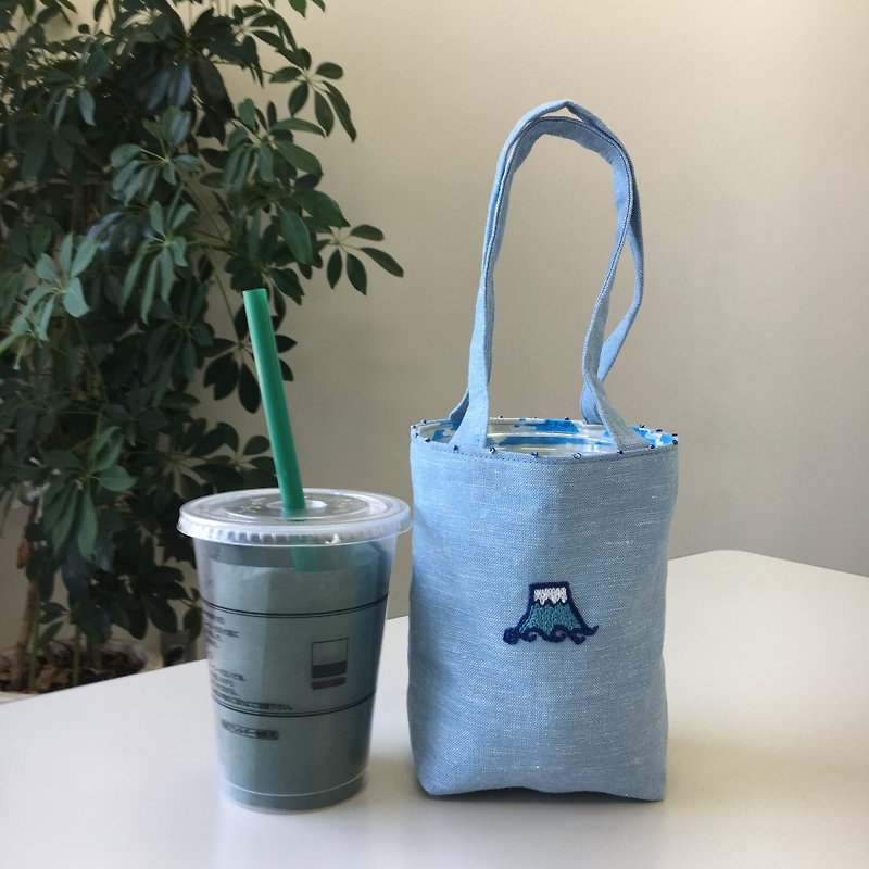 Cafe Bag Fuji Minitoto - กระเป๋าถือ - ผ้าฝ้าย/ผ้าลินิน สีน้ำเงิน