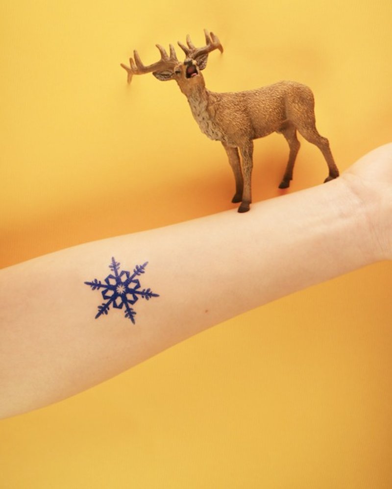 Deerhorn design / Deerhorn tattoo tattoo sticker snowflake blue Christmas - สติ๊กเกอร์แทททู - กระดาษ สีน้ำเงิน