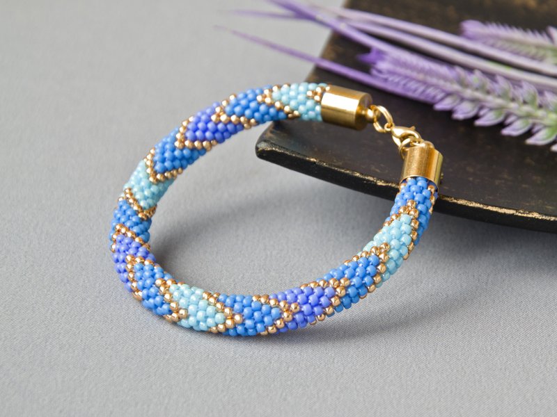 Beaded bracelet diy, Bracelet making kit, Diy jewelry kit, Crochet with beads - 編織/羊毛氈/布藝 - 玻璃 藍色