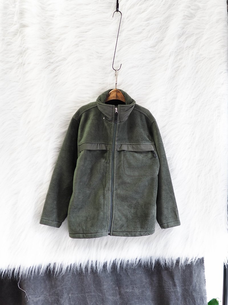 Nagano dark green outdoor warm youth love day handwritten antique zipper hooded jacket jacket vintage - เสื้อแจ็คเก็ต - เส้นใยสังเคราะห์ สีเขียว