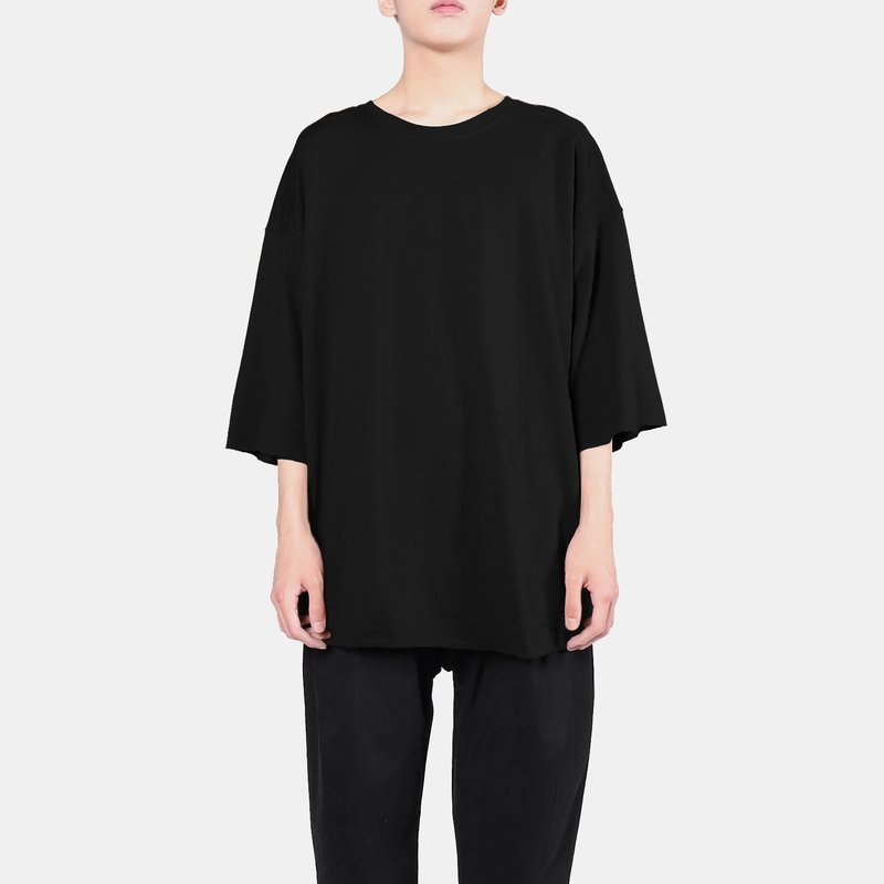 OVERSIZE不收邊六分袖T - 男 T 恤 - 棉．麻 黑色