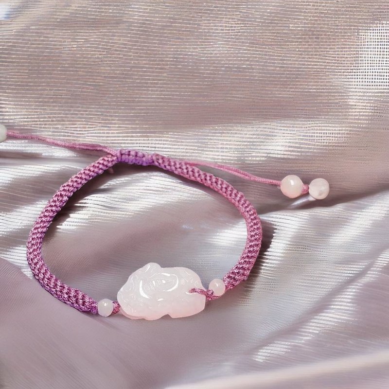 [Lucky Beast] Ice White Jadeite Pixiu Braided Bracelet | Natural Burmese Grade A Jadeite | - สร้อยข้อมือ - หยก ขาว