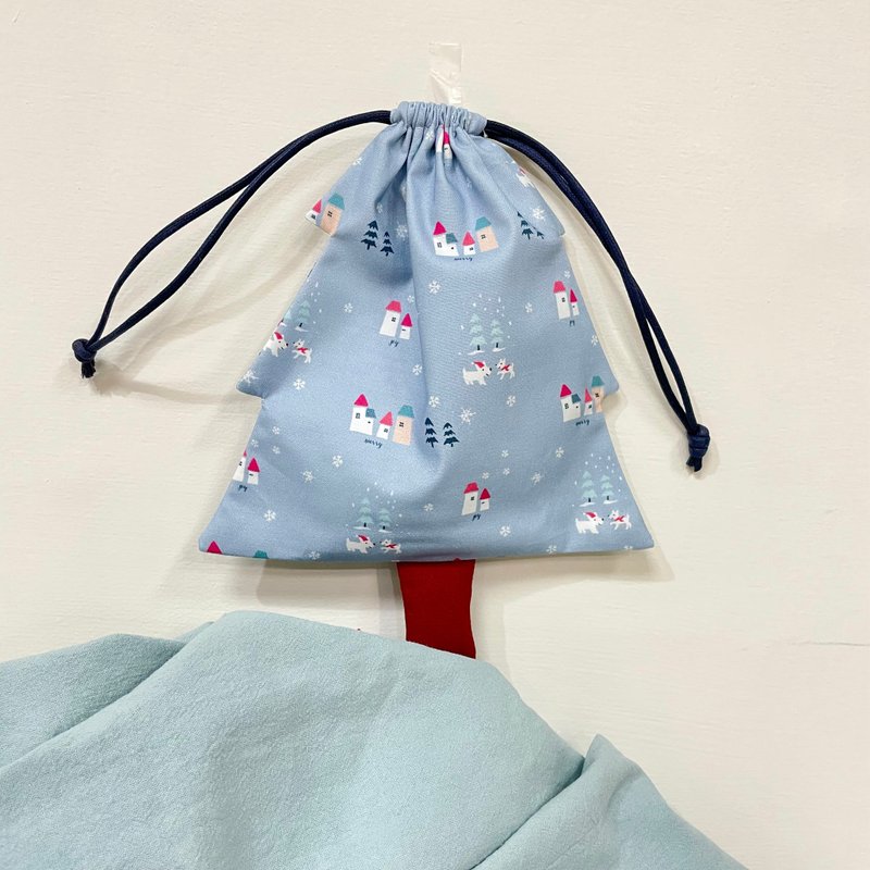 耶誕樹束口包 送禮 - 化妝包/收納袋 - 棉．麻 藍色