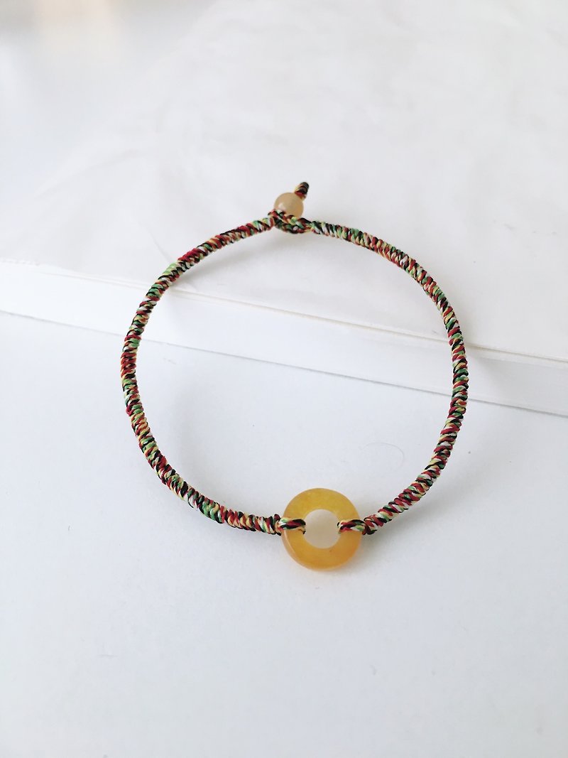 Topaz safe ring five-color line bracelet safety buckle five-color line baby full moon beads deduction - สร้อยข้อมือ - วัสดุอื่นๆ สีเหลือง