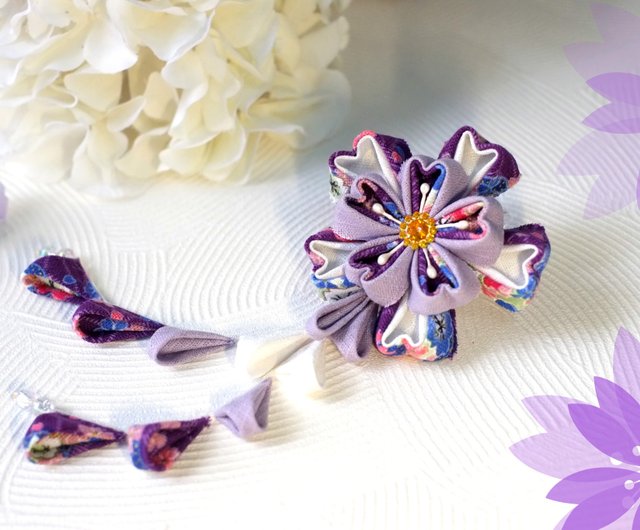 洋粋スタイル つまみ細工手作花簪 二重絢櫻 紫 設計館 洋粋スタイル 原創設計 手作和洋飾品 胸針 Pinkoi