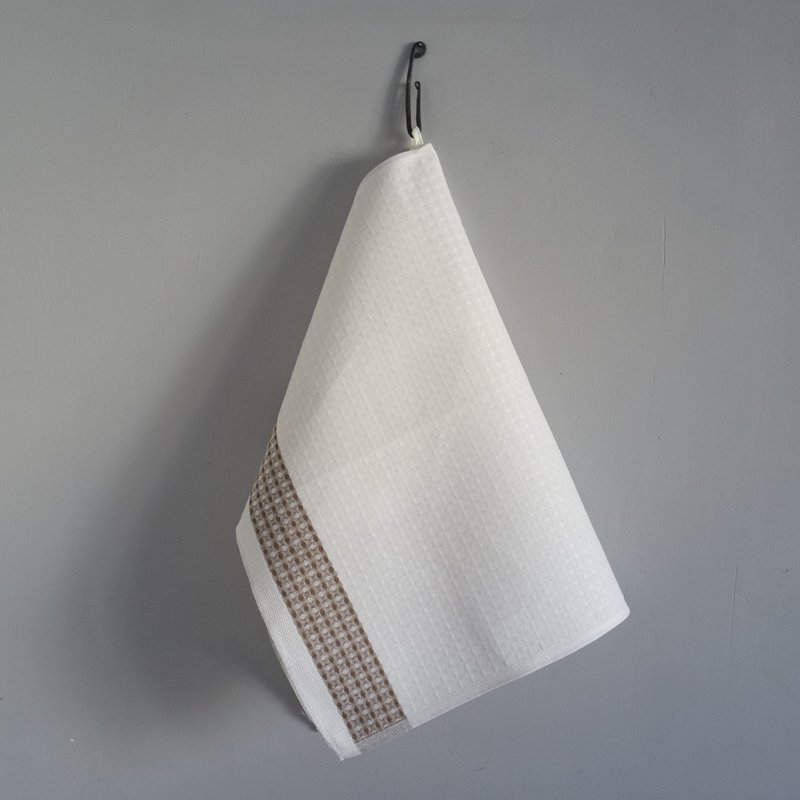 亚麻条纹茶巾厨房毛巾 70 x 49 厘米挂环 - 毛巾/浴巾 - 亞麻 白色