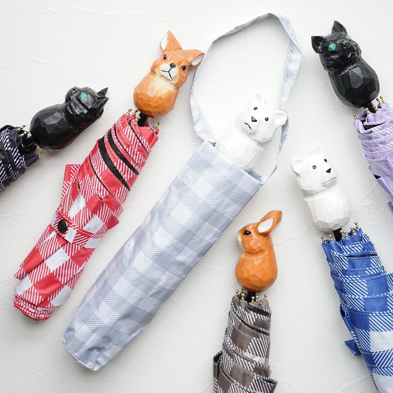 mini umbrella wood carving rabbit cat polar bear UV CUT 99.9% UPF 50+ - ร่ม - วัสดุกันนำ้ หลากหลายสี