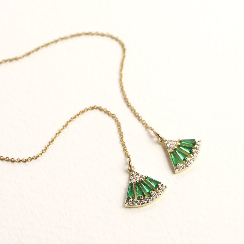 祖母綠鋯石  扇形  非常顯氣色 可換耳勾耳夾 - 耳環/耳夾/耳骨夾 - 半寶石 綠色