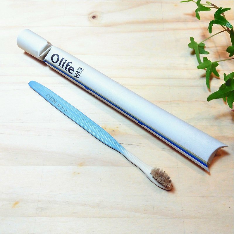 Olife original natural handmade bamboo toothbrush [moderate soft white horse hair gradient light blue] - Other - Bamboo 