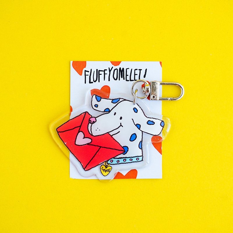 Fluffy Omelet Keychain / Pin / Phone Grip - LETTER DOG - 胸針/心口針 - 壓克力 白色