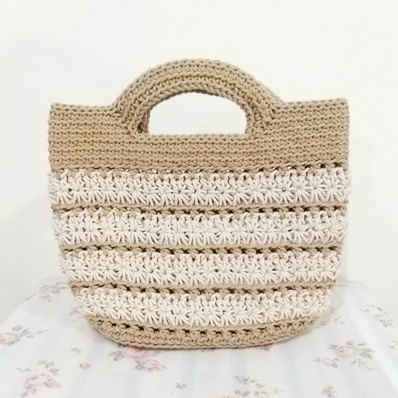 Fine cotton Linen bag color stripe lines hand crocheted - Handbags & Totes - Cotton & Hemp Multicolor
