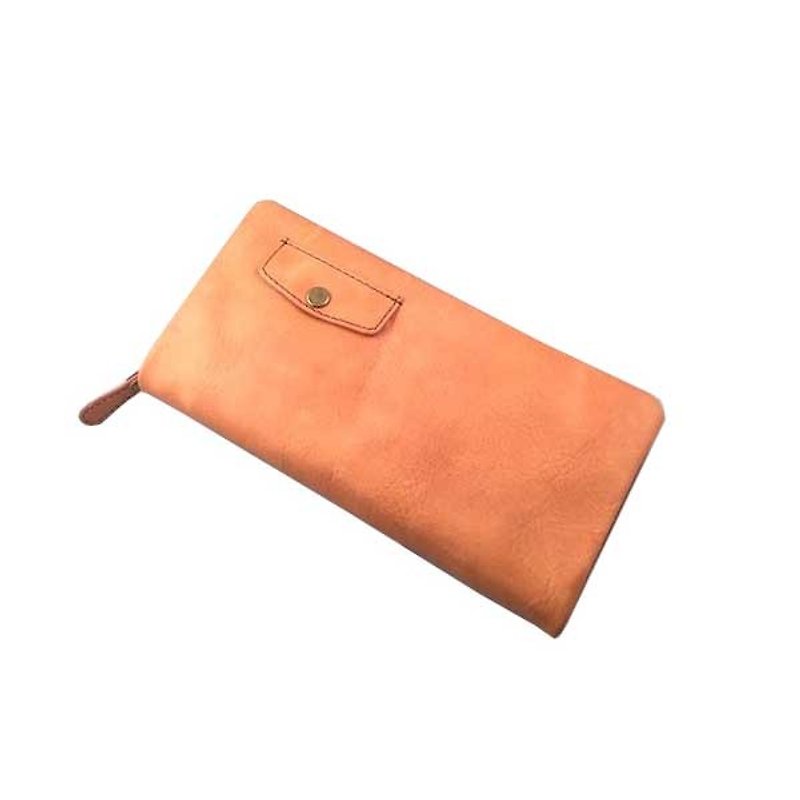 012BE Leather wallet pocket round long wallet leather wallet mouth bag leather wallet pocket round long wallet - กระเป๋าสตางค์ - หนังแท้ สีนำ้ตาล