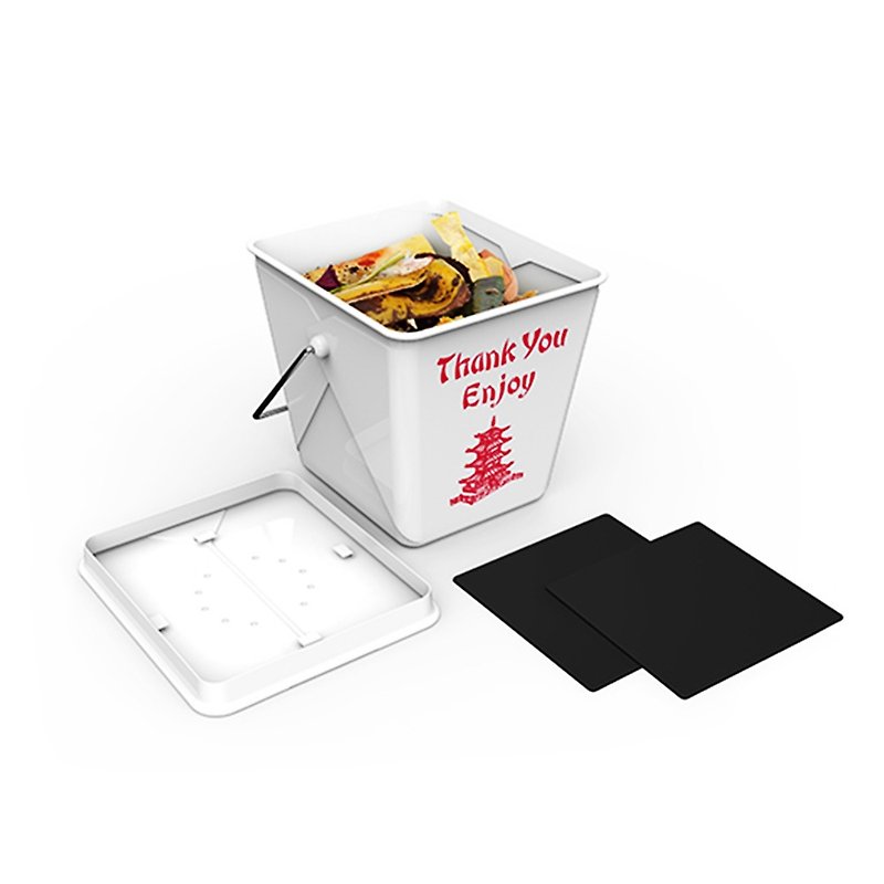 Take Out Food Waste Storage Bucket (Chinese Takeout Box Shape) - Cookware - Stainless Steel White