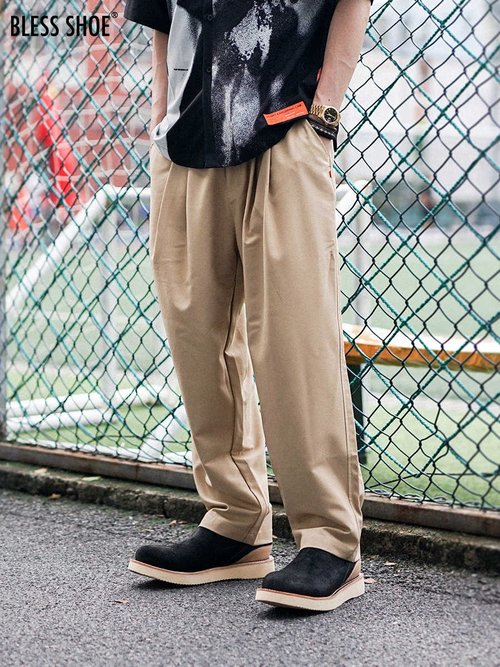 ダブルプリーツ ルーズ パンツ ドレープ ワイドレッグパンツ RASW]ダブルタックドレープワイドパンツ【スピード配送