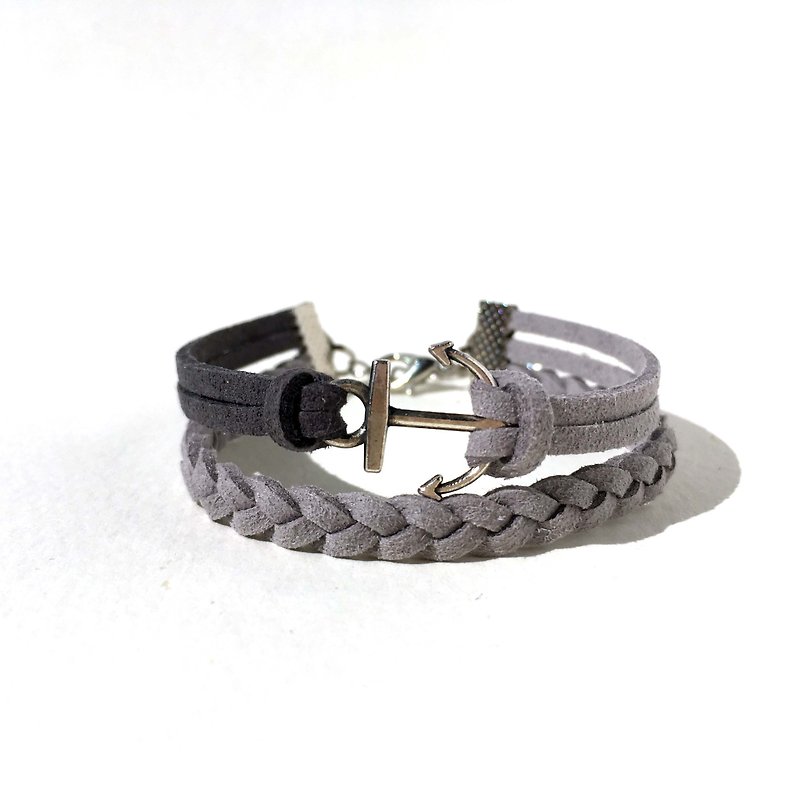 Handmade Double Braided Anchor Bracelets–stylish grey limited - สร้อยข้อมือ - วัสดุอื่นๆ สีเทา