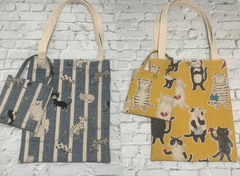 貓咪子母手提/肩背袋 - 手提包/手提袋 - 棉．麻 
