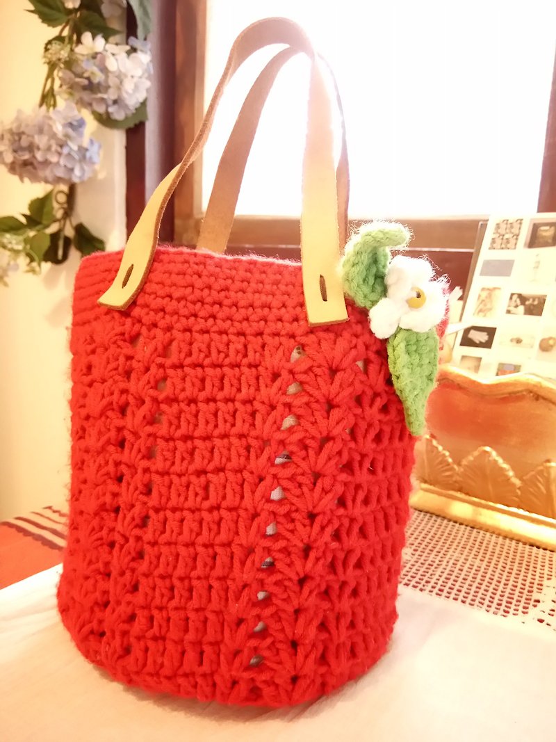 A波鉤織提袋 - 手袋/手提袋 - 聚酯纖維 紅色