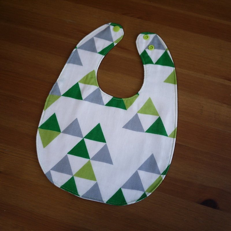 限定版=手作りの両面ビブ=ダブル糸ビブ=幾何学的な緑の三角 - スタイ - コットン・麻 グリーン