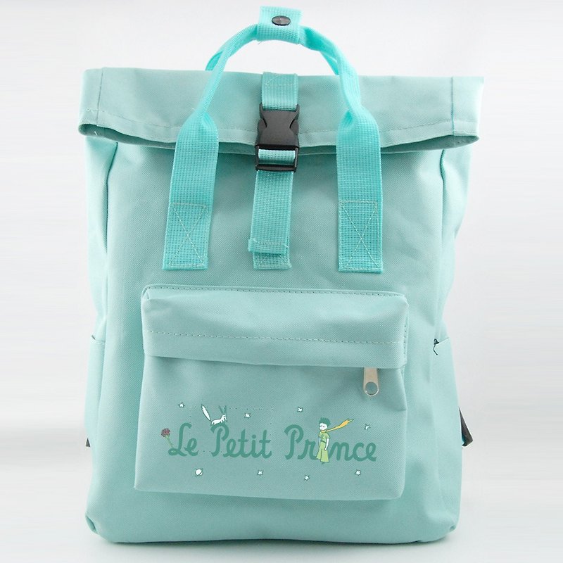 Small prince classic version of the authorized - back button backpack (blue and green) - กระเป๋าเป้สะพายหลัง - ผ้าฝ้าย/ผ้าลินิน สีเขียว