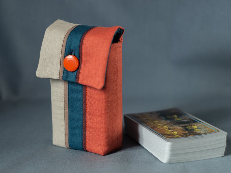 Beige Blue Orange Cotton Tarot Cards Case Oracle Deck Pouch Tarot Deck Holder - อื่นๆ - ผ้าฝ้าย/ผ้าลินิน สีส้ม