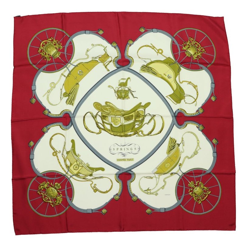 エルメス カレ 90 スプリングス レッド スカーフ - 01255 - 絲巾 - 絲．絹 多色