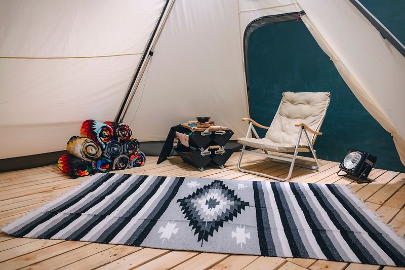 パピヨン古代の手織りカーペット - ダイヤモンド - ライトグレー - キャンプ・ピクニック - その他の素材 