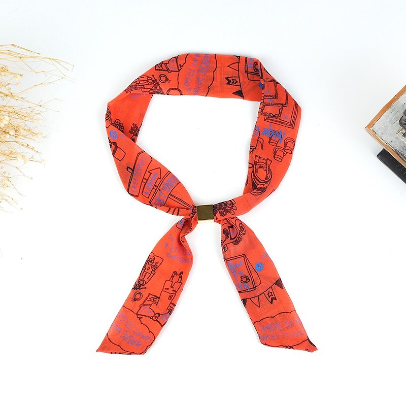 マーベリックヴィレッジ手作りの小さなスカーフヘッドバンドライトスカーフかわいいイラスト[アメリカの生活] AS-16 - スカーフ - シルク・絹 レッド