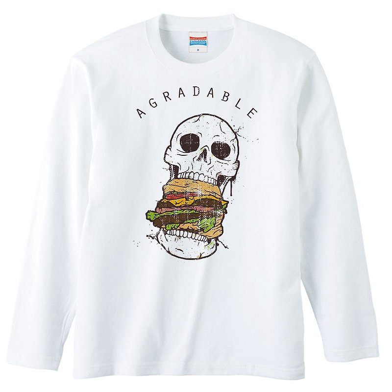 Long sleeve T shirt / Crazy Burger - T 恤 - 棉．麻 白色