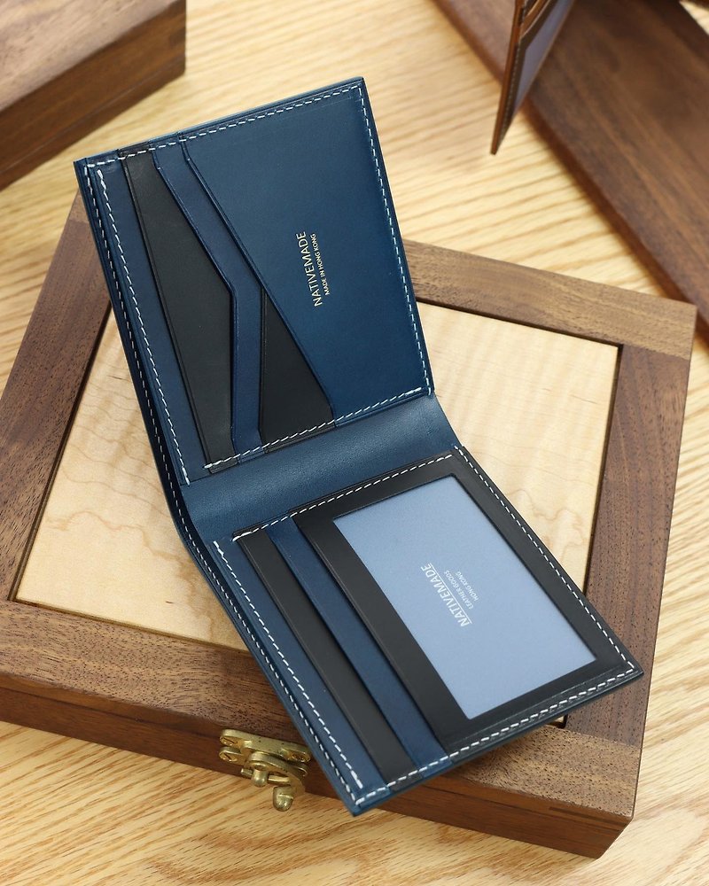 Italian Leather Silver Men's Short Clip Wallet Wallet Wallet Buttero - กระเป๋าสตางค์ - หนังแท้ สีน้ำเงิน