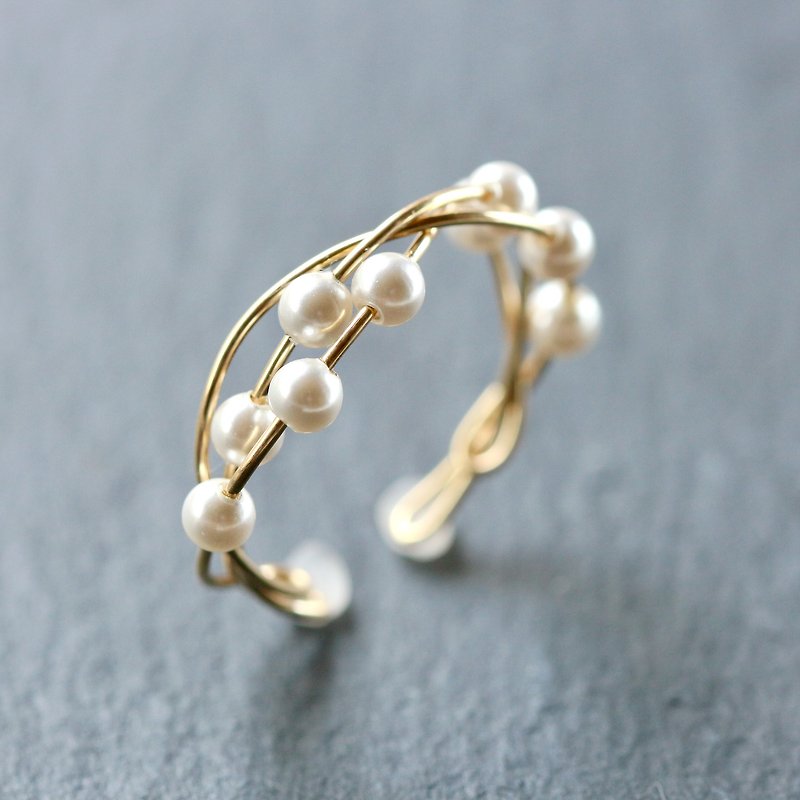2Way Ring & Ear cuff Handmade 14kgf Swarovski Pearl Simple Twist Ring 【gift box】 - 戒指 - 貴金屬 白色