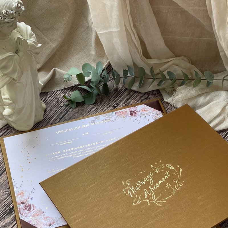 美式結婚書約O橫式O奢華金O結婚證書夾O三張書約組 - 結婚書約 - 紙 金色