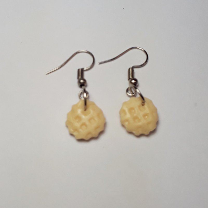 Yellow Waffle Earring Handmade Air Dry Clay Eco Friendly Stainless Wire Hook - Earrings & Clip-ons - Clay Yellow