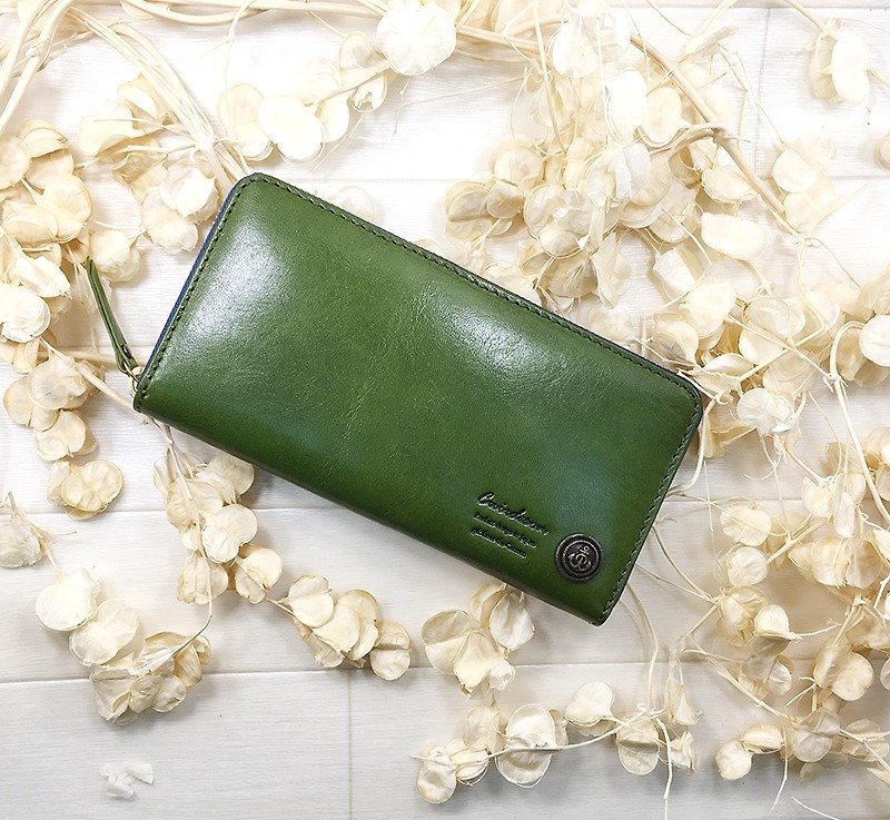 Long wallet Italian leather leather - กระเป๋าสตางค์ - หนังแท้ สีเขียว
