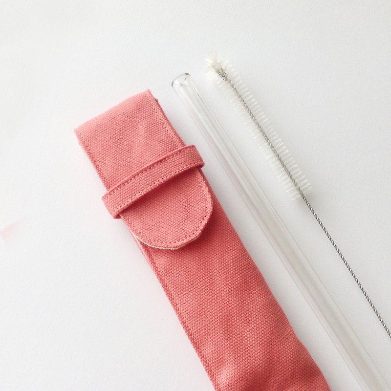 Solo Glass Straw Pouch Set/ Color: Coral/ Thin Straw - Reusable Straws - Other Materials Red