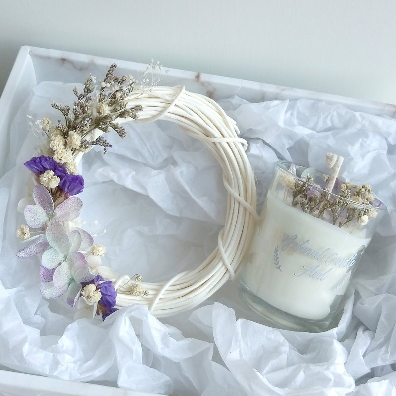 Wreath & Dried flower candles in glass | Natural Soywax Candle | birthday gift - Candles & Candle Holders - Glass Purple