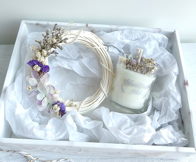 Wreath & Dried flower candles in glass, Natural Soywax Candle