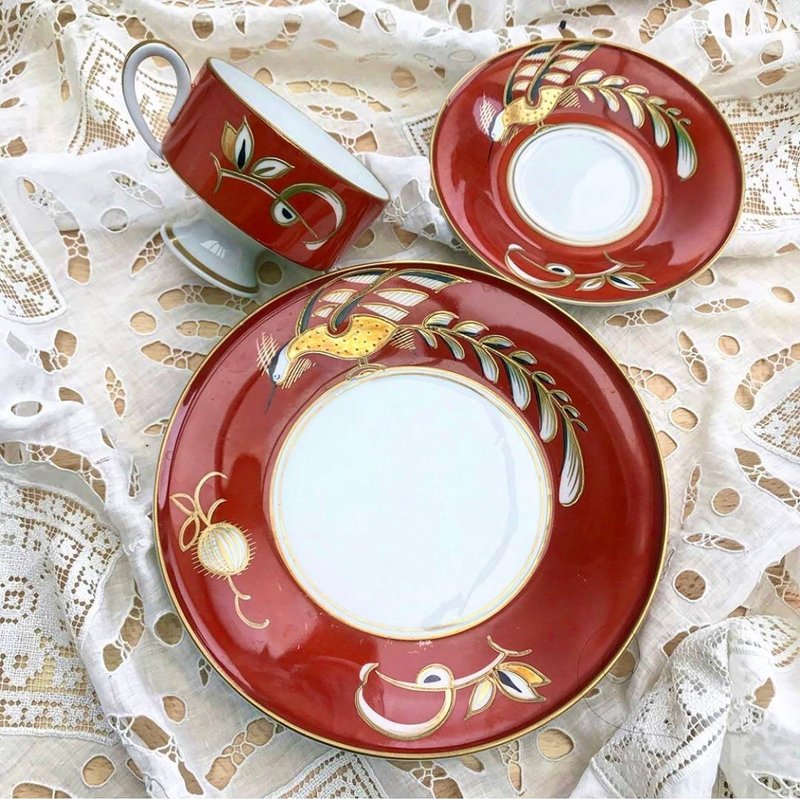瓷茶三重奏套裝GDR|東德製造|茶瓷套裝|復古茶具 - 杯子 - 瓷 紅色