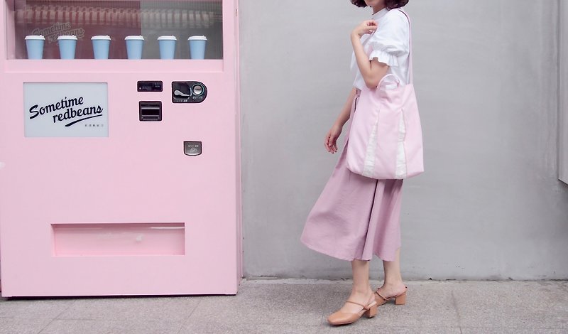 Pink x White Cotton Cool Glow Pack (Shoulder/Side Back/Handheld) - กระเป๋าแมสเซนเจอร์ - ผ้าฝ้าย/ผ้าลินิน สึชมพู