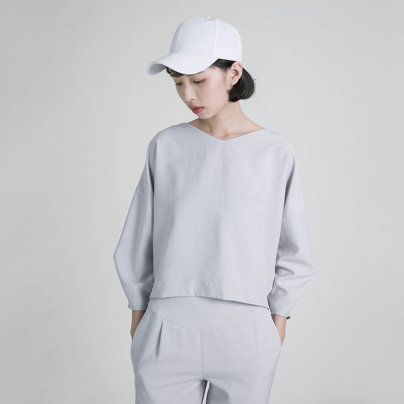 2018 Early Autumn New Products / Probe Explore the three-dimensional cut shirt _8AF002_marble gray - Women's Tops - Cotton & Hemp Gray