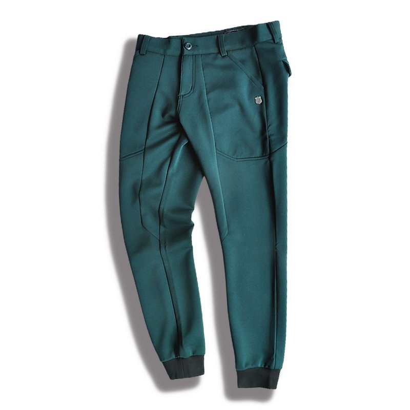 【INNATE】Anti-wrinkle space cotton fitted nine-point shrink trousers - deep sea green - Unisex Pants - Cotton & Hemp Green