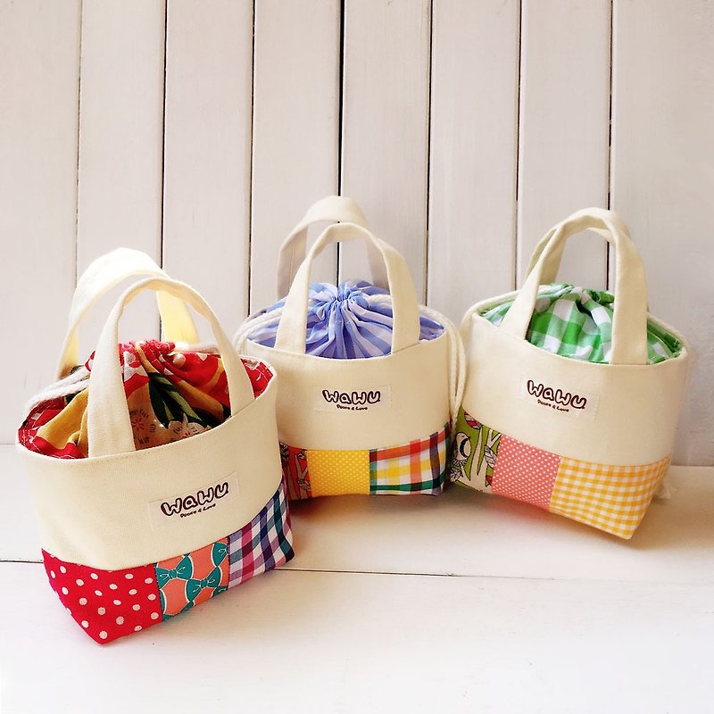 Mini Drawstring handbag (vivid colors) - ถุงใส่กระติกนำ้ - ผ้าฝ้าย/ผ้าลินิน ขาว