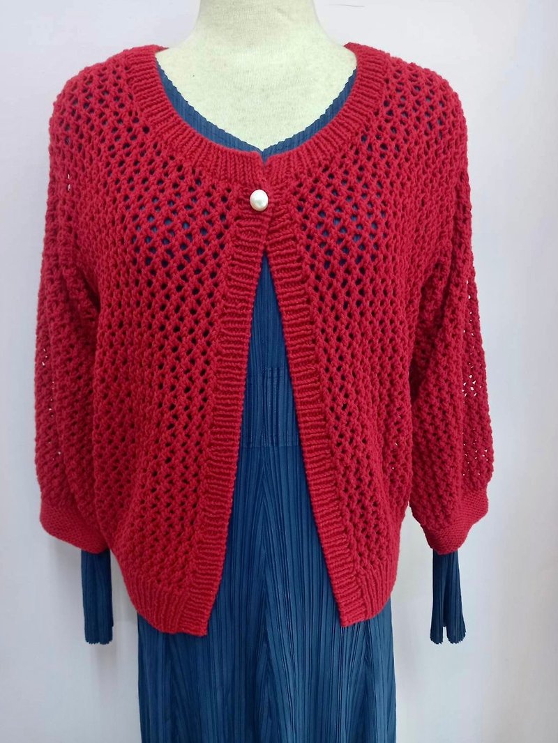 【艾妮】熱情珍珠外套 - 毛衣/針織衫 - 其他人造纖維 紅色