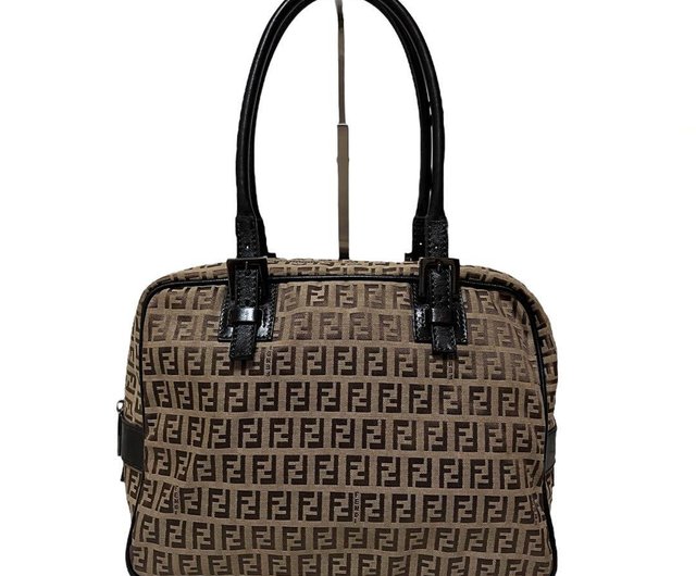 FENDI フェンディ ハンドバッグ ズッキーノ ズッカ 8BN005 美品 本物フェンディハンドバッグズッキーノズッカ柄キャンバスレザー