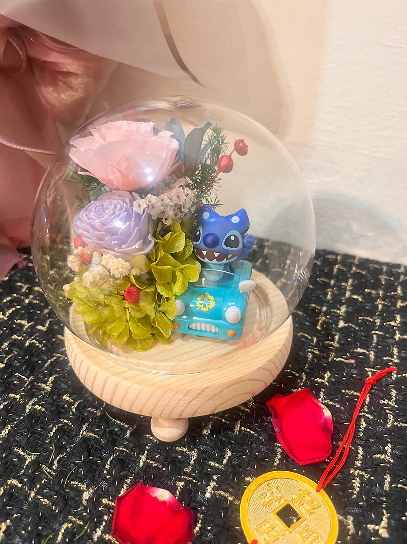 Stitch Preserved Flower Glass Cup/Stitch/Dried Flower/Valentine's Day Gift/Birthday Gift - ช่อดอกไม้แห้ง - พืช/ดอกไม้ สึชมพู