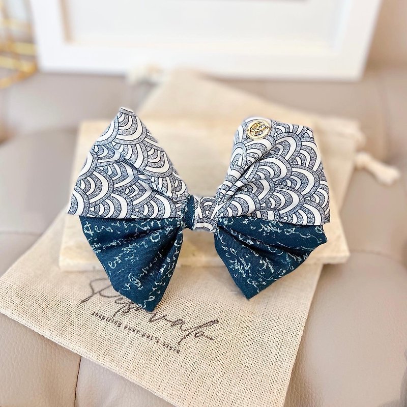 Japanese style Ukiyo-e pet bow tie - wave - Clothing & Accessories - Cotton & Hemp Blue