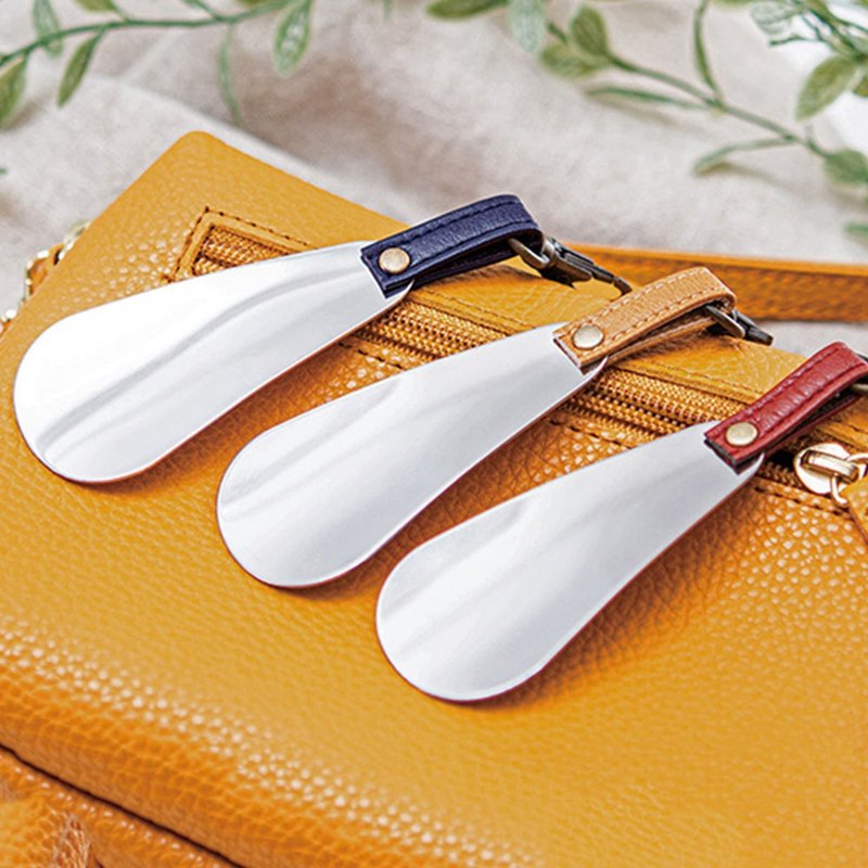 Palm-sized portable shoe horn Made in Japan Domestic material XHERA [Shipped within 10-21 days] - แผ่นรองเท้า - สแตนเลส สีนำ้ตาล