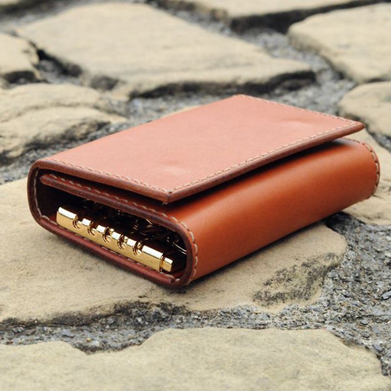 Keychains | Handmade Leather Goods | Customized Gifts | Vegetable Tanned Leather - Tri-Fold Card Key Case - ที่ห้อยกุญแจ - หนังแท้ สีนำ้ตาล
