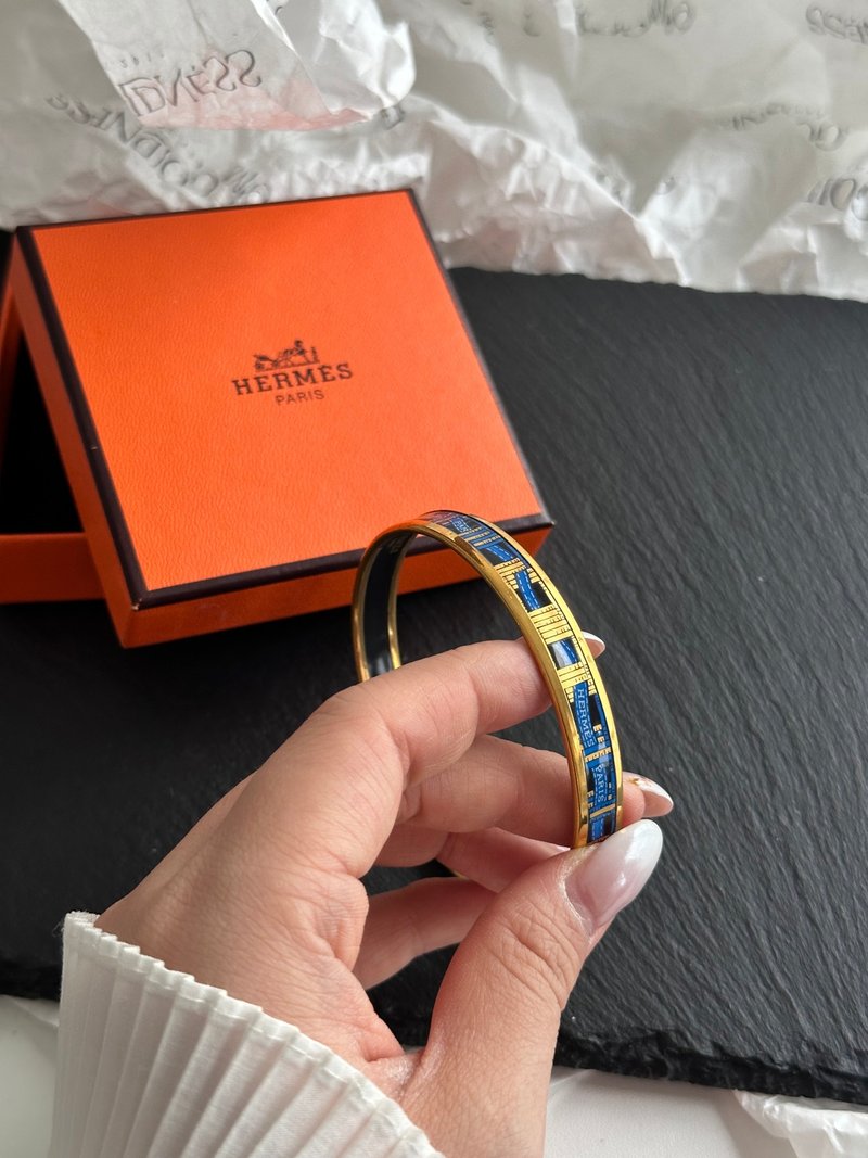 中古品 Hermès 愛馬仕 絲帶印花琺瑯手環 - 手鍊/手環 - 其他金屬 金色