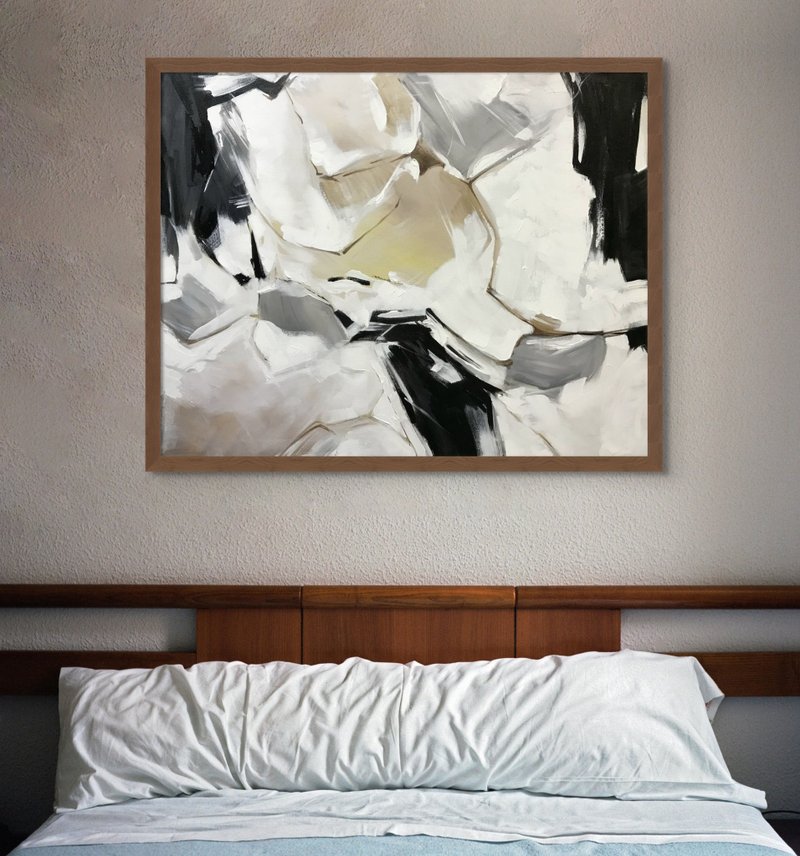 Over Bed Decor Abstract Gold Black Canvas Paintings Minimalist Art Modern Art - ตกแต่งผนัง - ผ้าฝ้าย/ผ้าลินิน สีนำ้ตาล