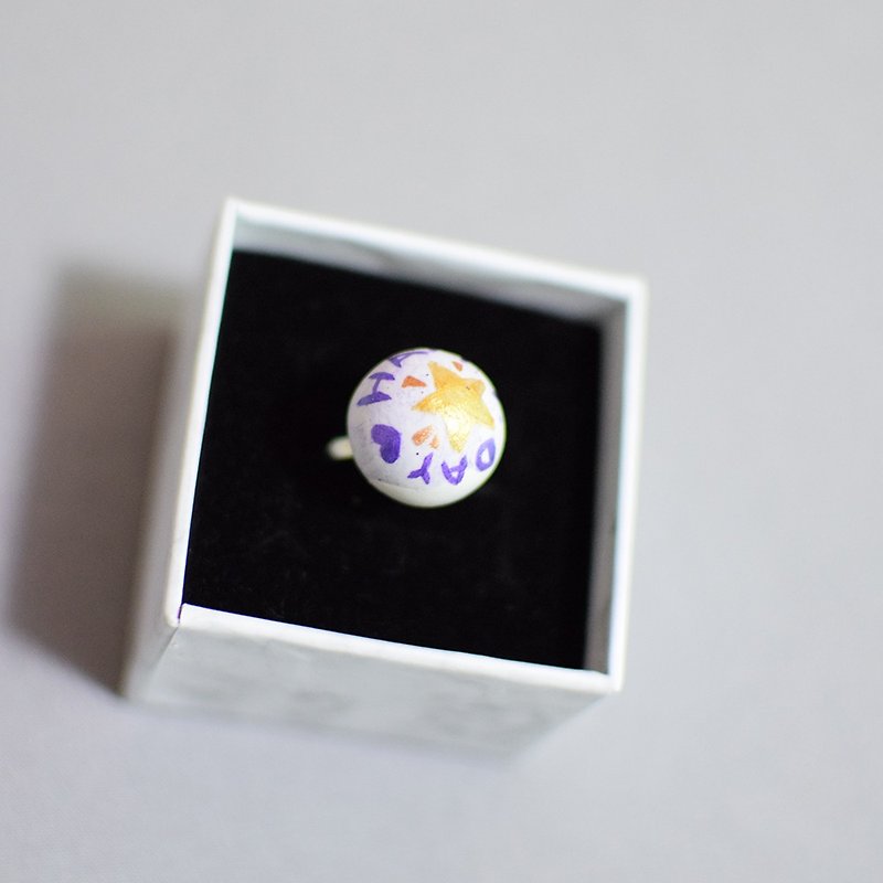 Cute hand-made party planet rings couple gifts friends gifts adjustable size purple letters stars - General Rings - Clay Purple